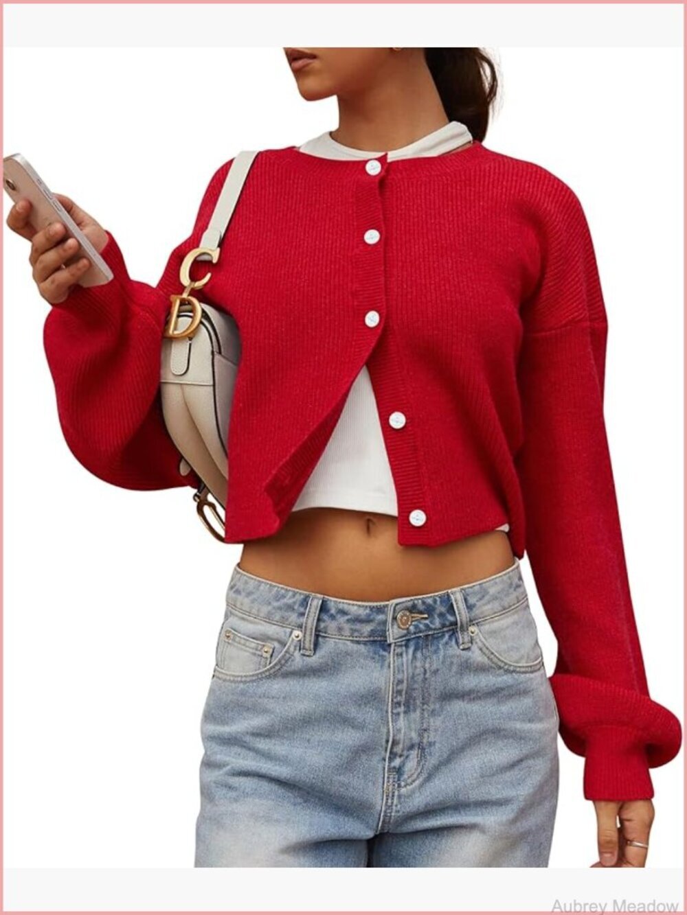 Women's Cropped Chunky Knit Cardigan Sweater Long Sleeve Button Down Jacket